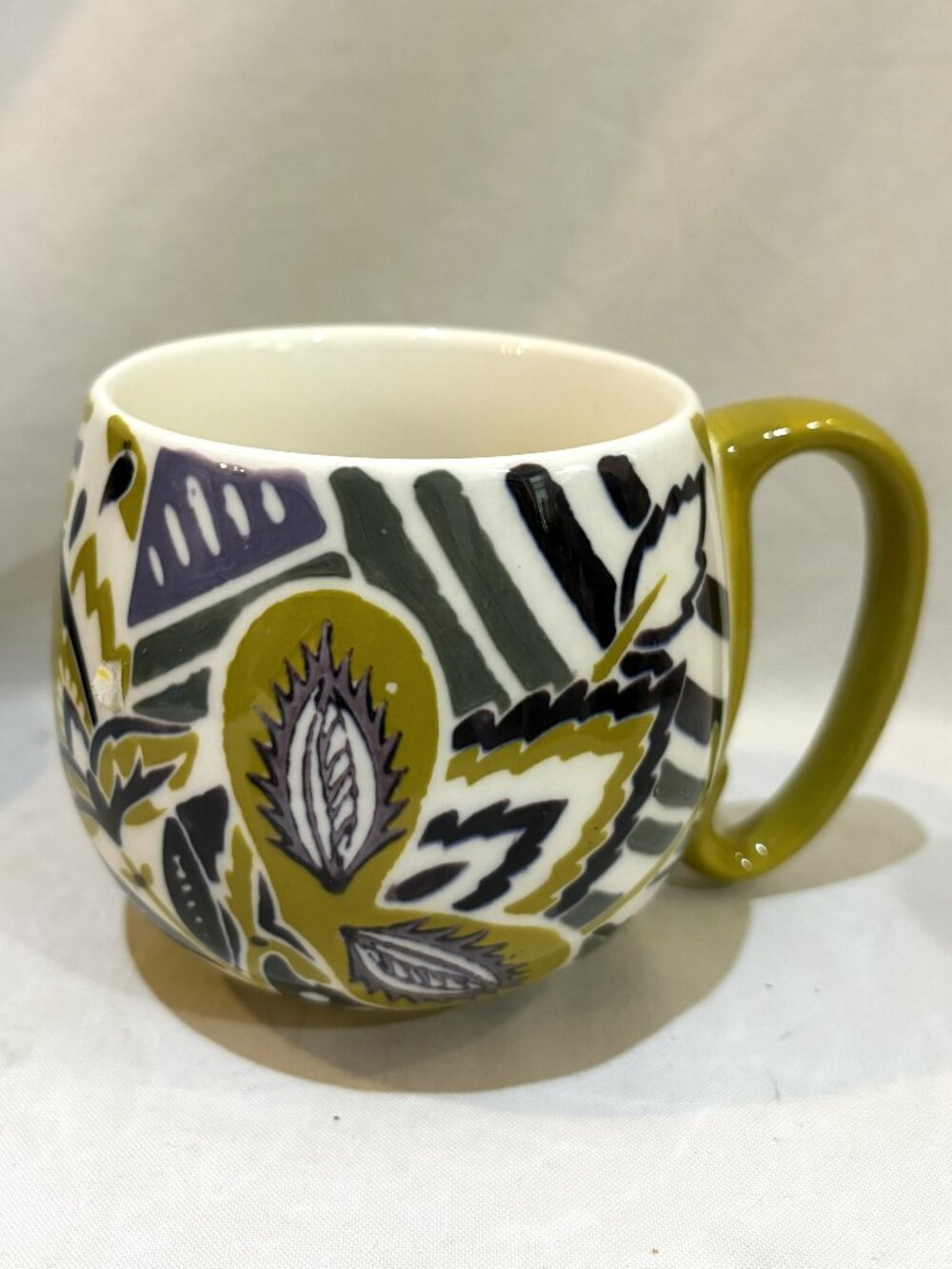 Anthropologie Orchid Pavillion Moss Green Floral Coffee Mug Teacup